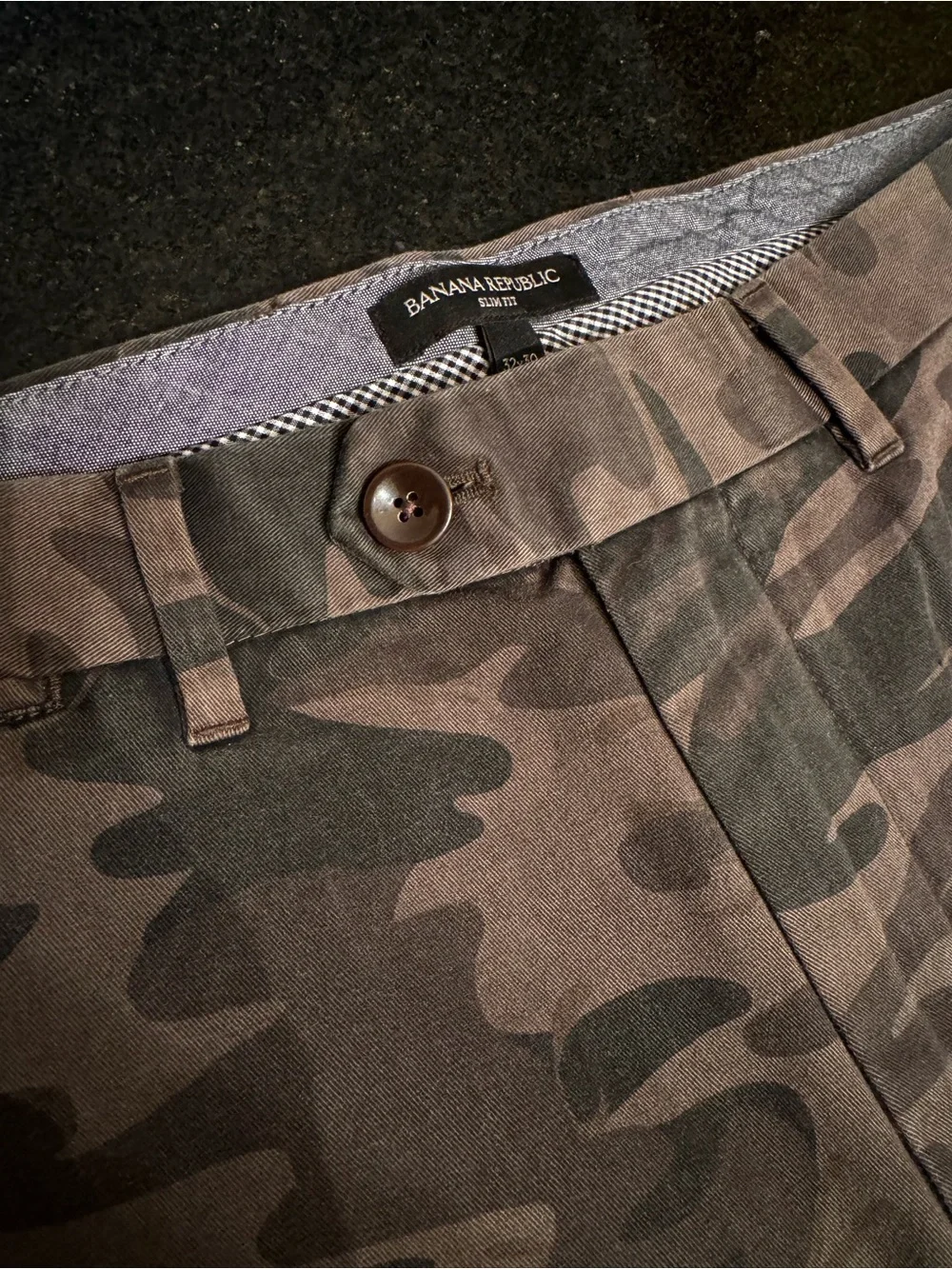 Banana Republic Slim Fit Camo Chinos in Olive and Dark Gray/Black